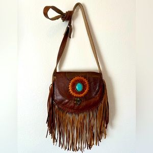 Boho Artisan Leather Tassel Bag